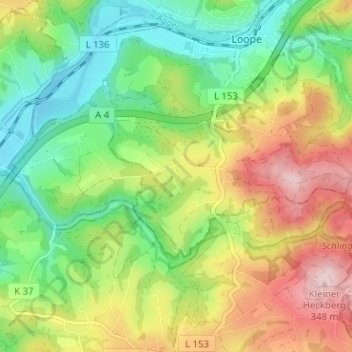 Carte topographique Rottland, altitude, relief