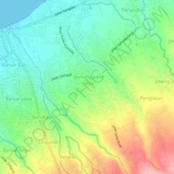 Carte topographique Banyuning, altitude, relief