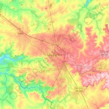 Carte topographique São Carlos, altitude, relief