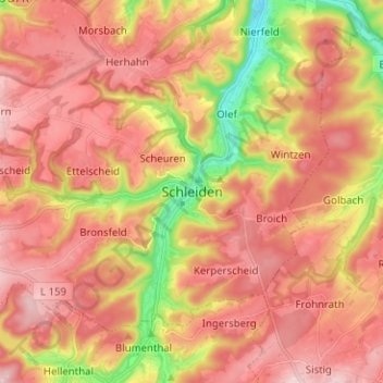 Carte topographique Schleiden, altitude, relief