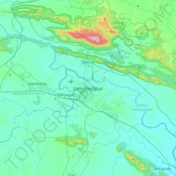 Carte topographique Jamshedpur, altitude, relief
