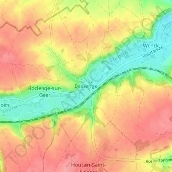 Carte topographique Bassenge, altitude, relief