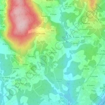 Carte topographique O Bouzón, altitude, relief