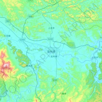 Carte topographique 龙州县, altitude, relief