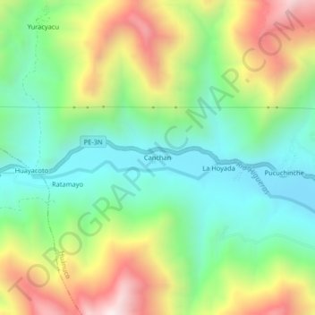 Carte topographique Canchan, altitude, relief