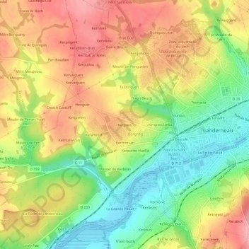 Carte topographique Kergreis, altitude, relief