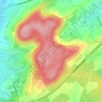 Carte topographique Widdebierg, altitude, relief