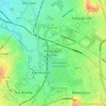 Carte topographique Beddington Corner, altitude, relief