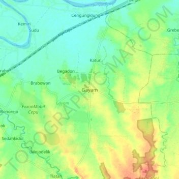 Carte topographique Gayam, altitude, relief