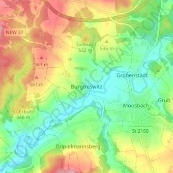 Carte topographique Burgtreswitz, altitude, relief