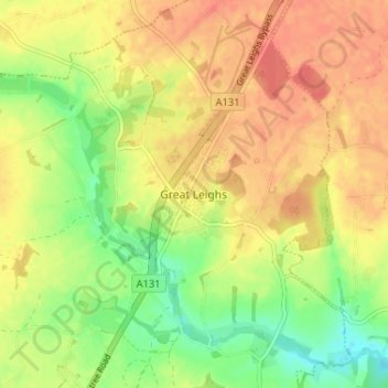 Carte topographique Great Leighs, altitude, relief