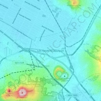 Carte topographique Los Reyes Acaquilpan, altitude, relief