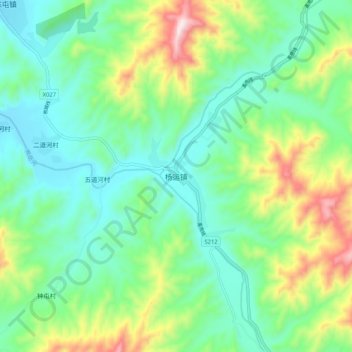 Carte topographique Yangyun, altitude, relief