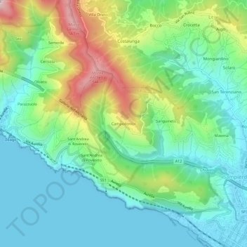 Carte topographique Campodonico, altitude, relief