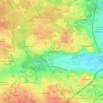 Carte topographique Le Taillan-Médoc, altitude, relief