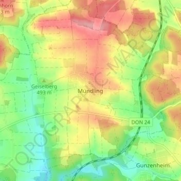 Carte topographique Mündling, altitude, relief