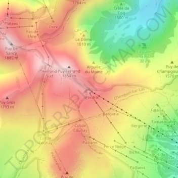 Carte topographique Puy de la Perdrix, altitude, relief