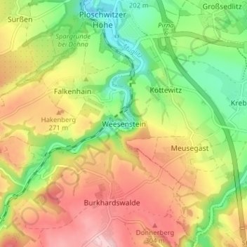Carte topographique Weesenstein, altitude, relief