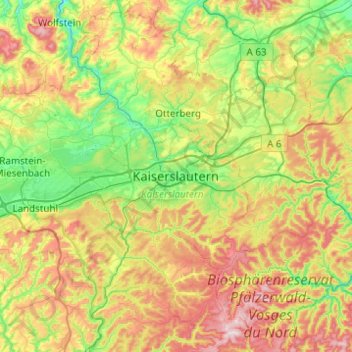 Carte topographique Kaiserslautern, altitude, relief
