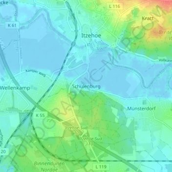 Carte topographique Schulenburg, altitude, relief