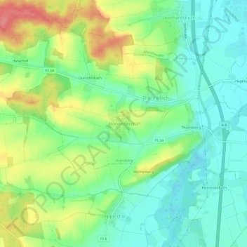 Carte topographique Hohenbercha, altitude, relief