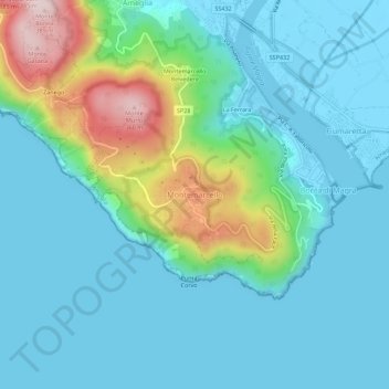 Carte topographique Montemarcello, altitude, relief