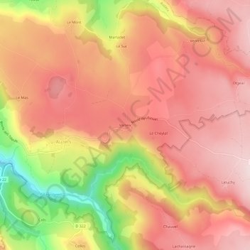 Carte topographique Varleix, altitude, relief