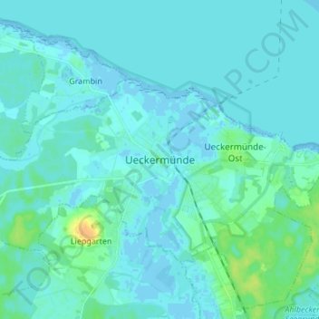 Carte topographique Ueckermünde, altitude, relief