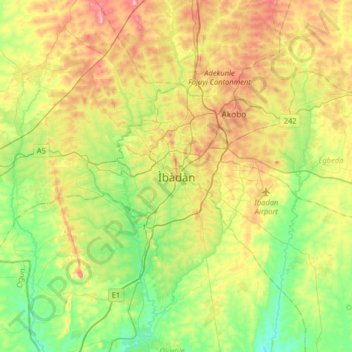 Carte topographique Ibadan, altitude, relief