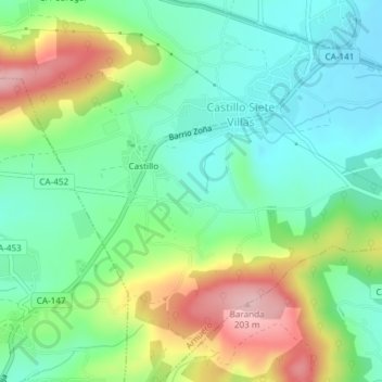 Carte topographique Barcena, altitude, relief