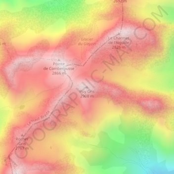 Carte topographique Puy Gris, altitude, relief