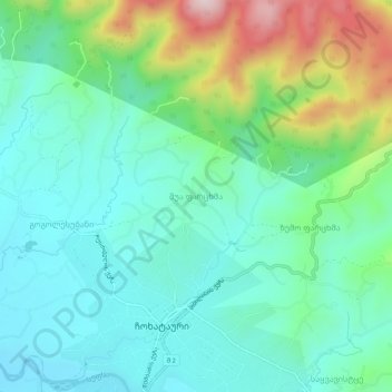 Carte topographique Shua Partskhma, altitude, relief
