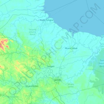 Carte topographique Mendahara Ulu, altitude, relief