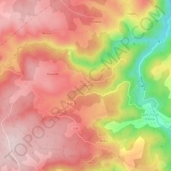 Carte topographique Le Mazel, altitude, relief