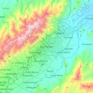 Carte topographique San Felipe, altitude, relief
