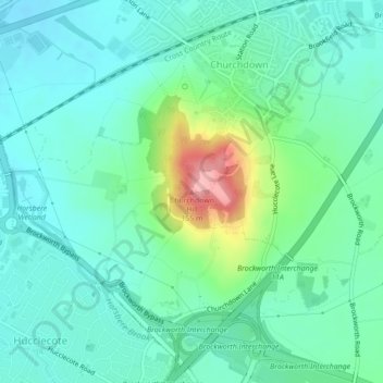 Carte topographique Churchdown Hill, altitude, relief