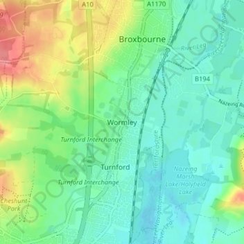 Carte topographique Wormley, altitude, relief