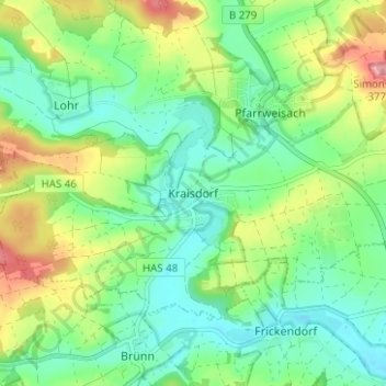 Carte topographique Kraisdorf, altitude, relief