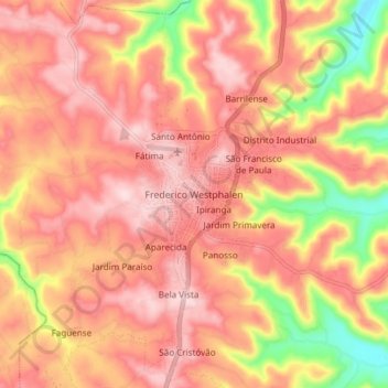 Carte topographique Frederico Westphalen, altitude, relief