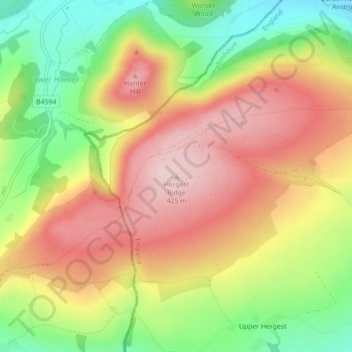 Carte topographique Hergest Ridge, altitude, relief