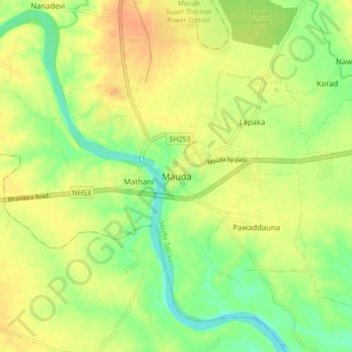 Carte topographique Mauda, altitude, relief