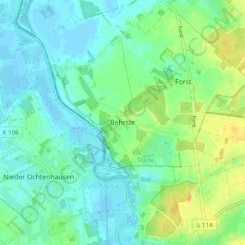 Carte topographique Behrste, altitude, relief