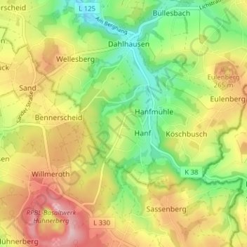 Carte topographique Broich, altitude, relief