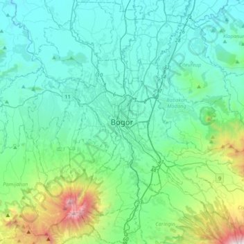 Carte topographique Bogor, altitude, relief