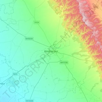 Carte topographique Hoshiarpur, altitude, relief