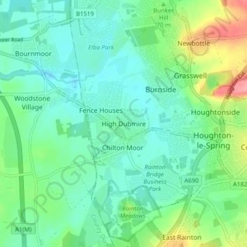 Carte topographique High Dubmire, altitude, relief