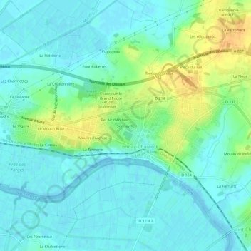 Carte topographique Sonneville, altitude, relief