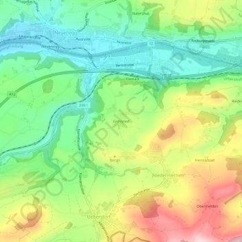 Carte topographique Grossried, altitude, relief