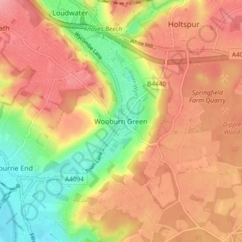 Carte topographique Wooburn Green, altitude, relief