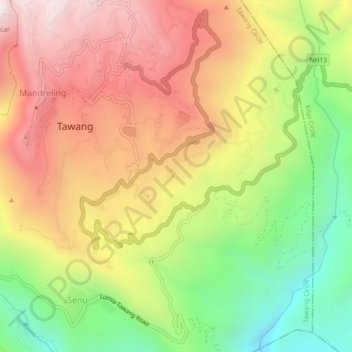 Carte topographique Jang, altitude, relief
